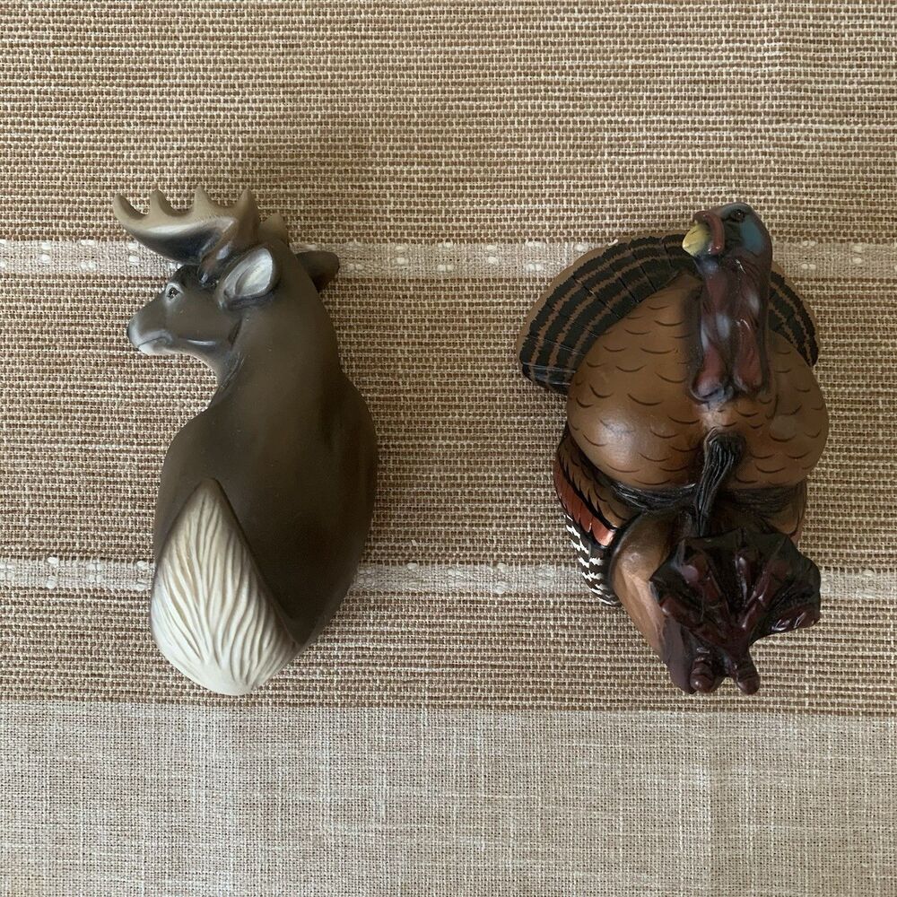 Set Of 2 Animal Wall Hanger Hook For Towels Bathroom Hunting Cabin Turkey Deer